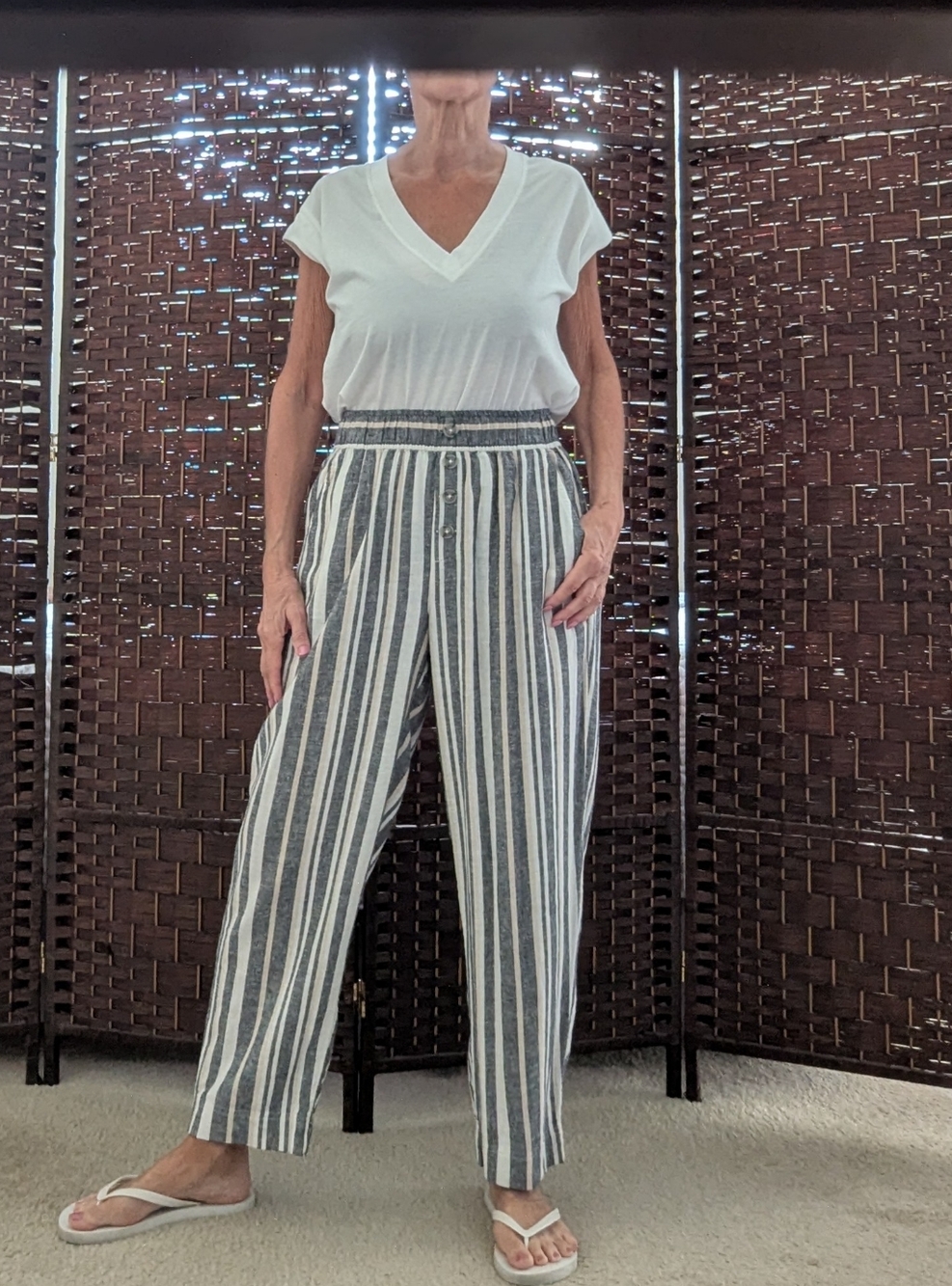 Loft Blue and White Striped Elastic Waist Pull-On Pants